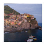 Evening in the Cinque Terre, Italy Ceramic Tile<br><div class="desc">The five fishing villages that comprise the Cinque Terre (5 lands) are all contained within the UNESCO World Heritage Site of Cinque Terre National Park. In this image, a romantic view of the town of Manarola minutes after the sun set, with the lights of the colorful town beginning to flicker...</div>