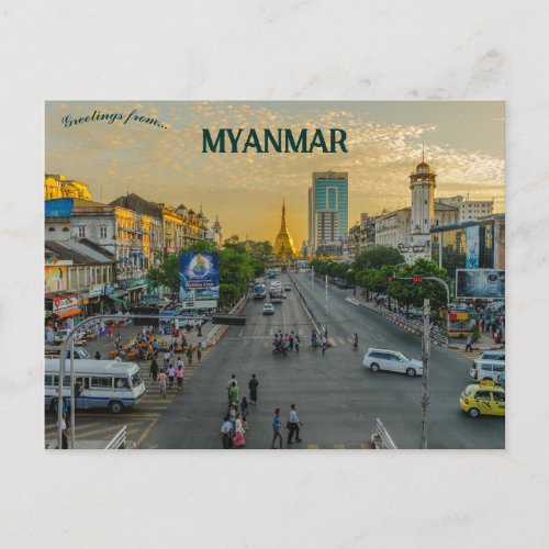 Evening in Yangon Myanmar Burma Postcard