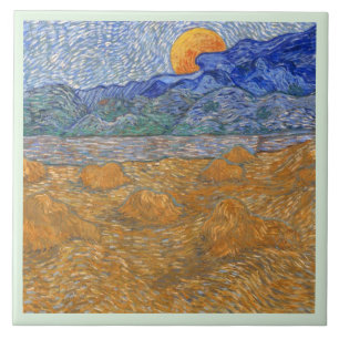 Evening Landscape with Rising Moon by Van Gogh Ceramic Tile