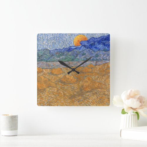 Evening Landscape with Rising Moon by Van Gogh  Square Wall Clock