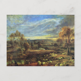 Evening Landscape With Shepherd And Flock Postcard