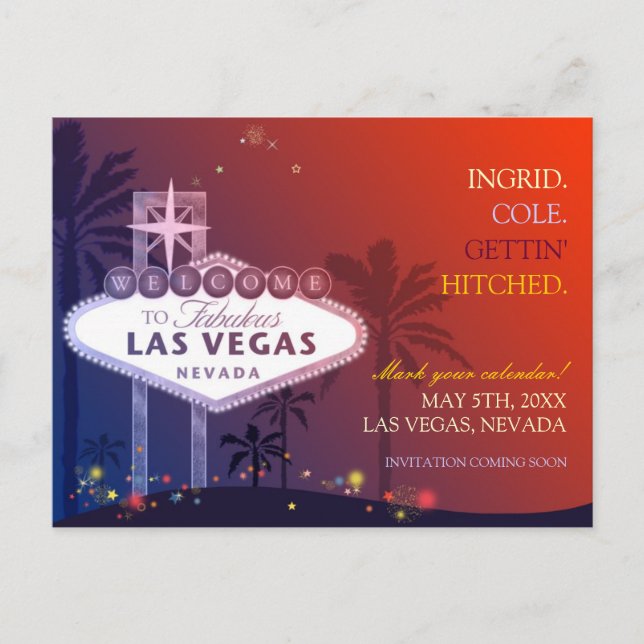 Evening Las Vegas Wedding Save the Date Announcement Postcard (Front)