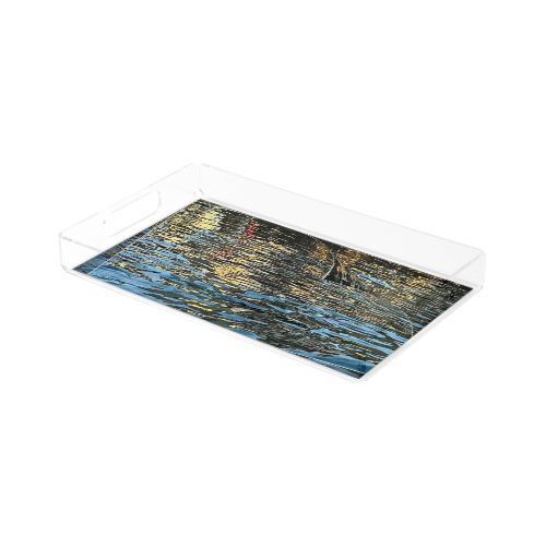 Evening lights on the sea acrylic tray