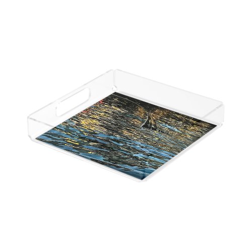 Evening lights on the sea acrylic tray