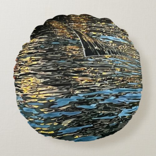 Evening lights on the sea round pillow