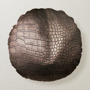Evening Luxe: Leather Textured Sophistication Round Pillow