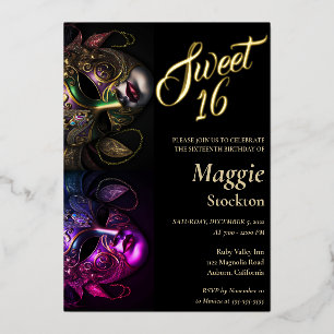 Evening Masquerade Sweet 16 Invitation Foil