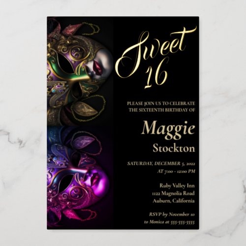 Evening Masquerade Sweet 16 Invitation Foil Foil Invitation