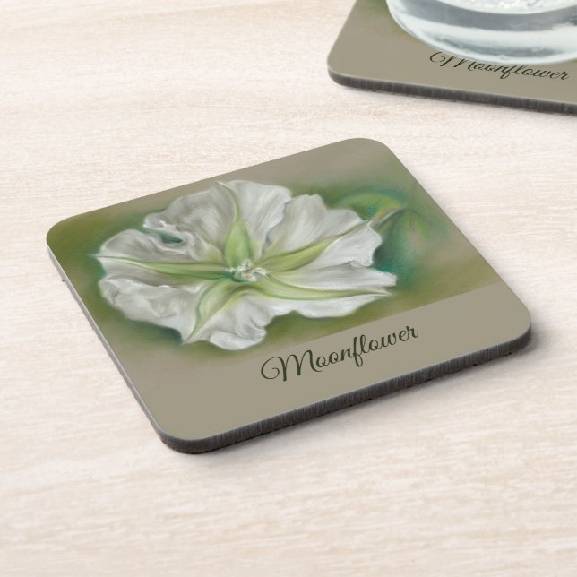 Evening Moonflower Pastel Art Beverage Coaster (Left Side)