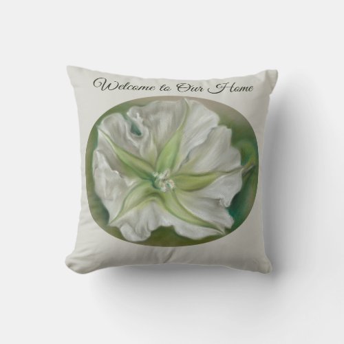 Evening Moonflower Pastel Art Custom Text Throw Pillow