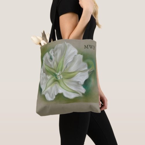 Evening Moonflower Pastel Art Monogrammed Tote Bag