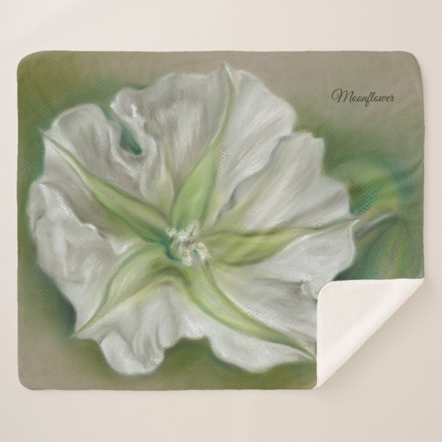 Evening Moonflower Pastel Art Personalized Sherpa Blanket (Front (Horizontal))