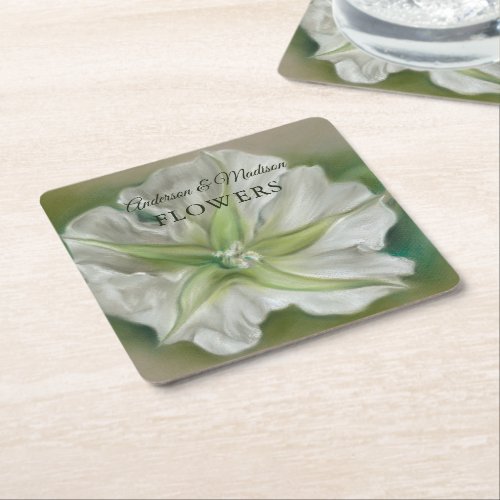 Evening Moonflower Pastel Art Personalized Square Paper Coaster