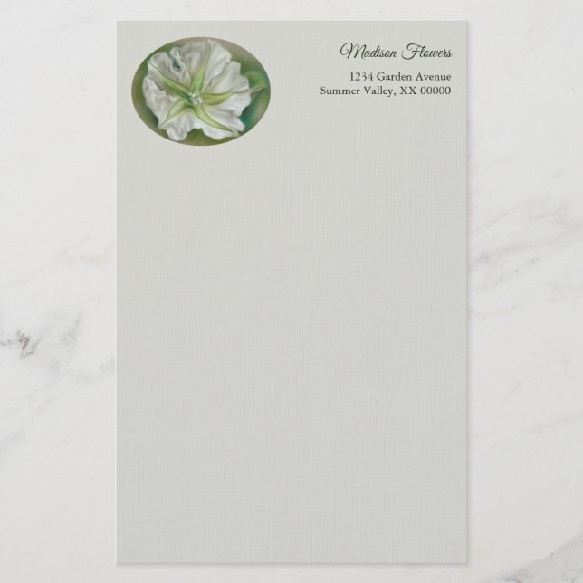 Evening Moonflower Pastel Art Personalized Stationery (Front)