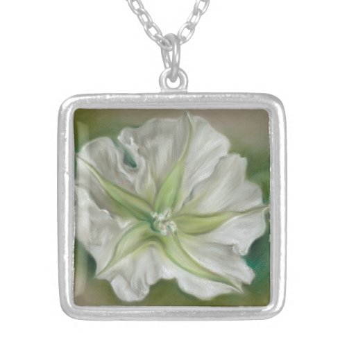 Evening Moonflower Pastel Art Silver Plated Necklace