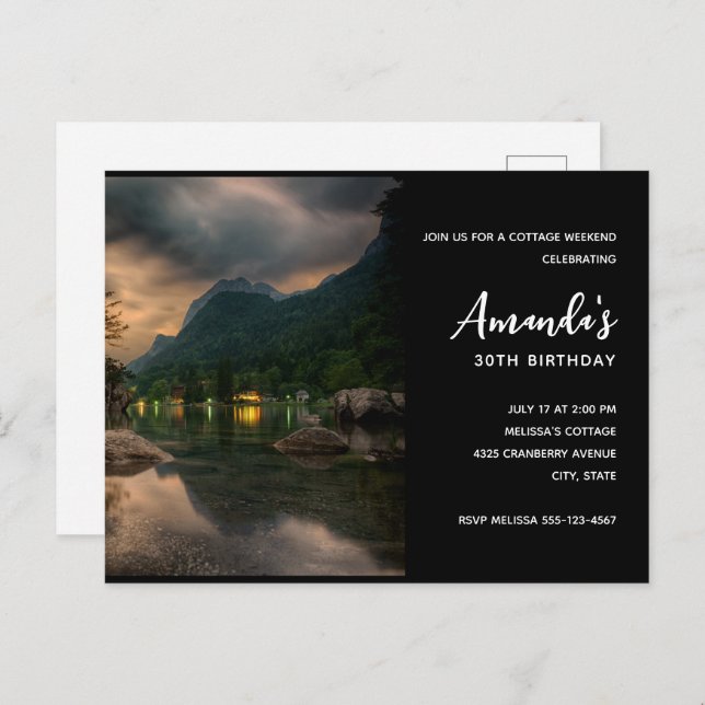 Evening Mountain Lake Photograph Birthday Invitation Postcard (Front/Back)