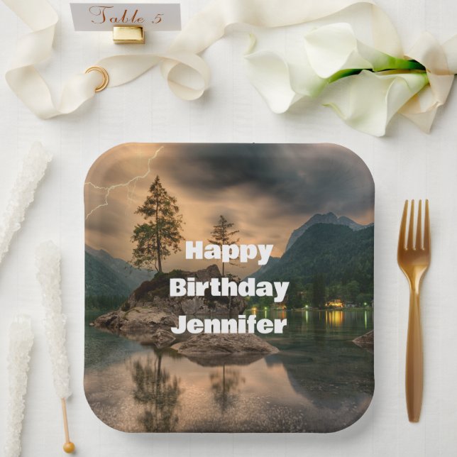 Evening Mountain Lake Photograph Birthday Paper Plates (Wedding)