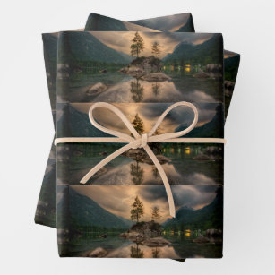 Evening Mountain Lake Photograph Patterned Wrapping Paper Sheets