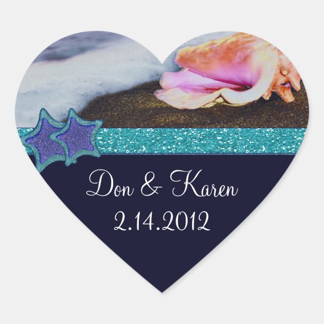 Evening On The Beach Heart Favor Sticker (Front)