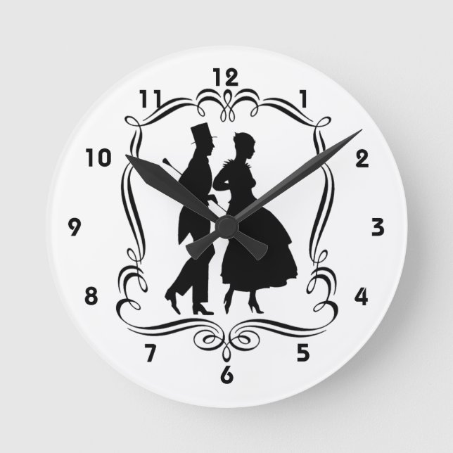 Evening Out Man And Woman Silhouettes Round Clock (Front)