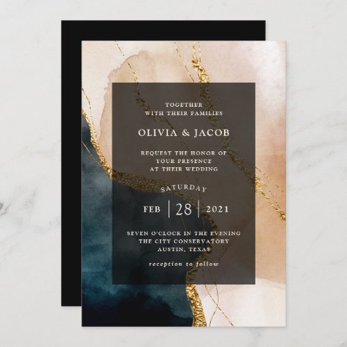 Evening Painted Glamour  Wedding with Faux Gold Invitation