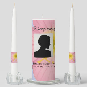 Evening primrose funeral memorial pillar/ taper unity candle set