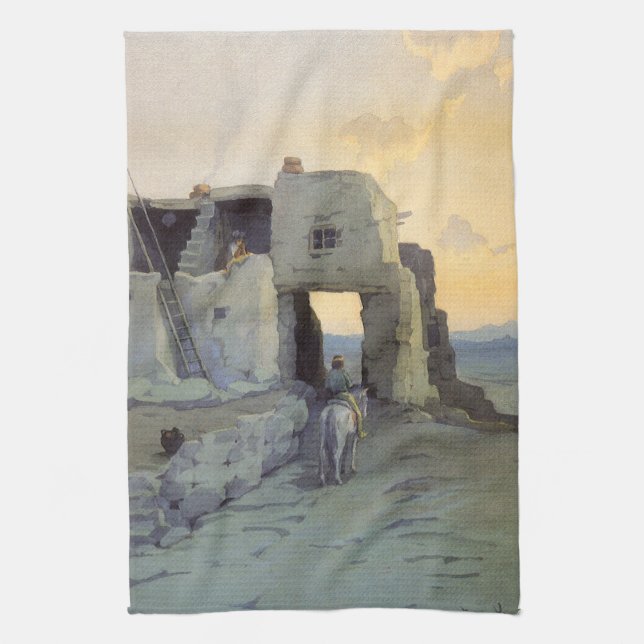 Evening, Pueblo of Walpi by Marion Kavagh Wachtel Kitchen Towel (Vertical)