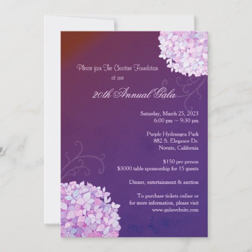 Evening Purple Hydrangeas Annual Gala Invitation