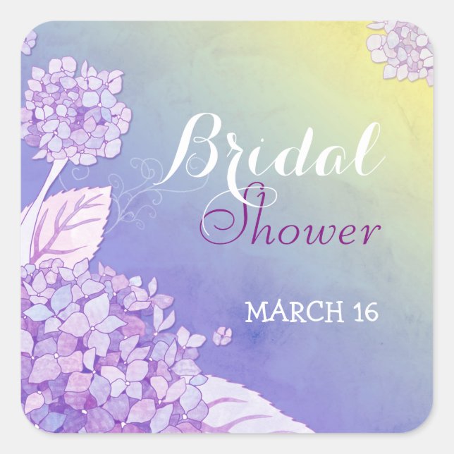 Evening Purple Hydrangeas Bridal Shower Square Sticker (Front)