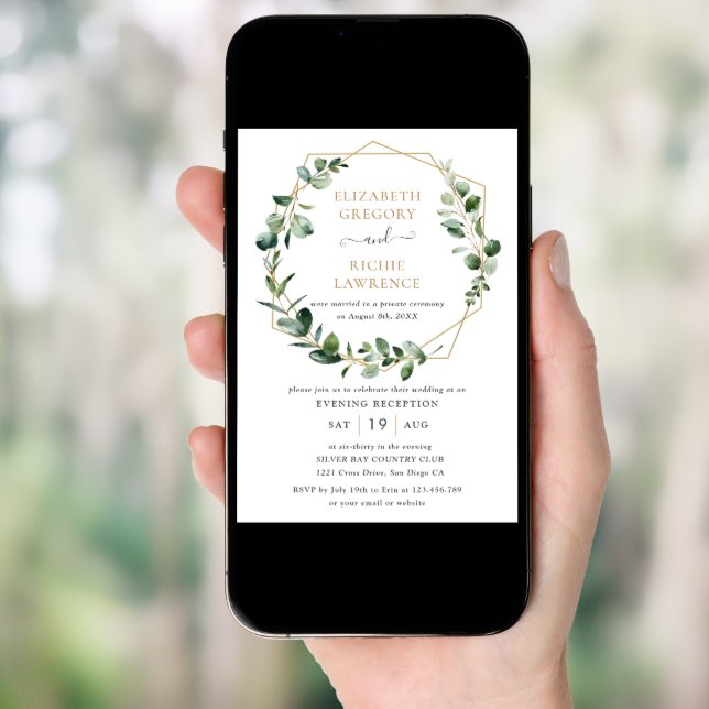 Evening Reception Greenery Geometric Wedding Invitation (Front Digital)