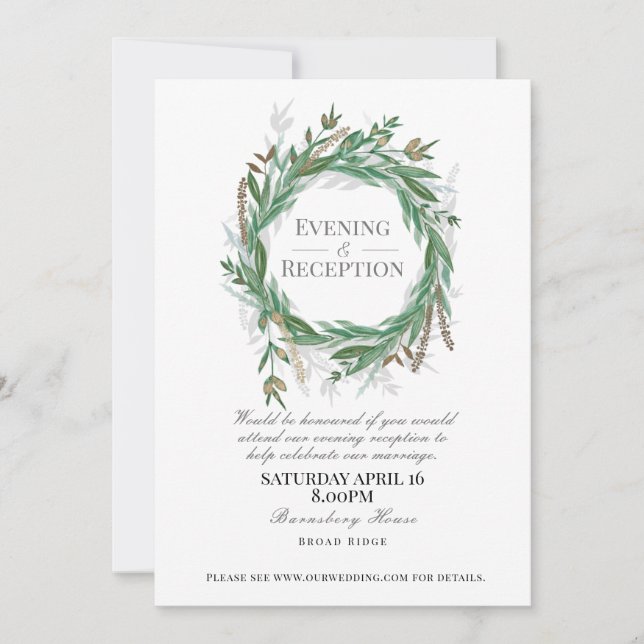 Evening Reception invitaiton for wedding, Green Invitation (Front)
