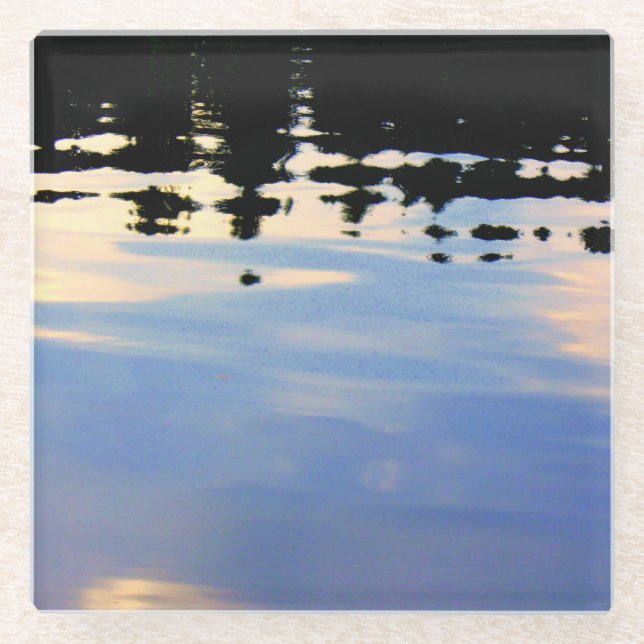 Evening reflections on pond glass coaster (Front)