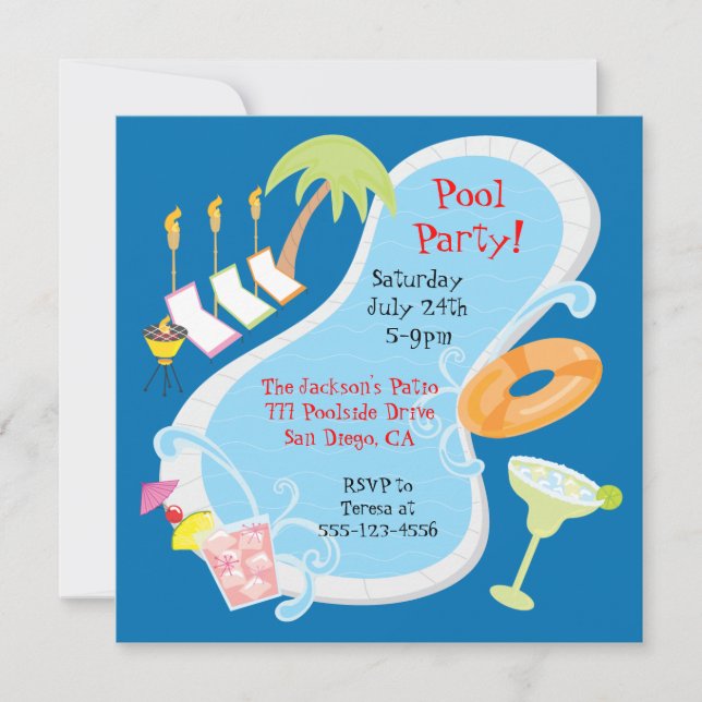 Evening Retro Pool Party Invitations (Front)