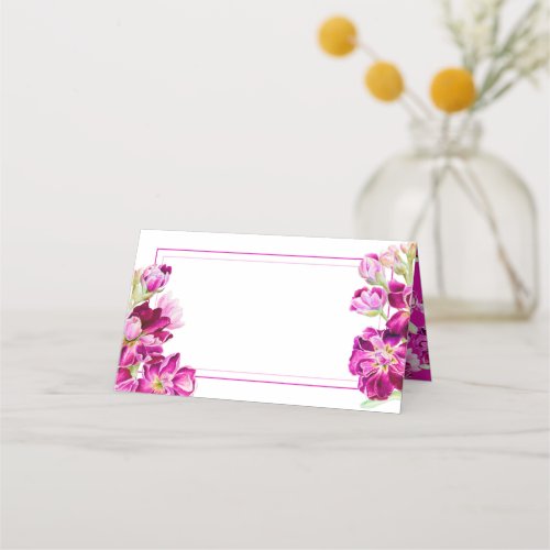 Evening scented stock flowers dark pink wedding place card