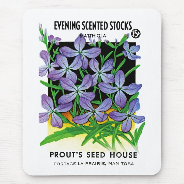 Evening Scented Stocks Seed Packet Label Mouse Pad (Front)