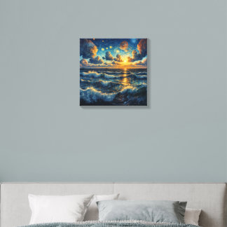 Evening Serenity: A Van Gogh-Style Seascape Canvas Photo Tile