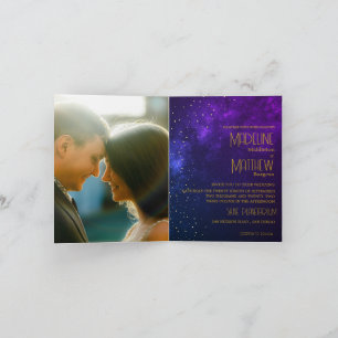 Evening Sky Astral Gold Star Photo Purple Wedding Invitation