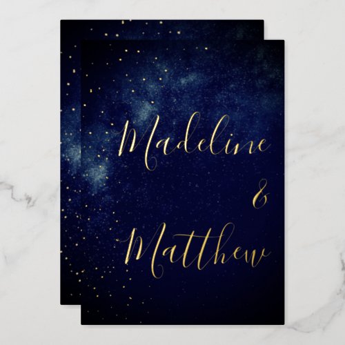 Evening Sky Astral Gold Stars Blue Wedding Foil In Foil Invitation