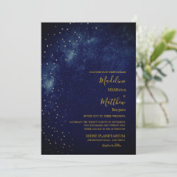 Evening Sky Astral Gold Stars Blue Wedding Invitation | Zazzle