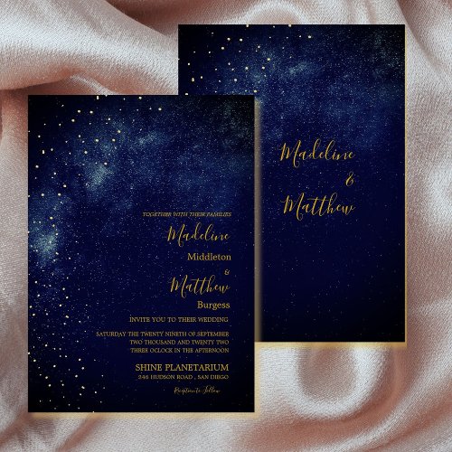 Evening Sky Astral Gold  Stars Blue  Wedding Invitation