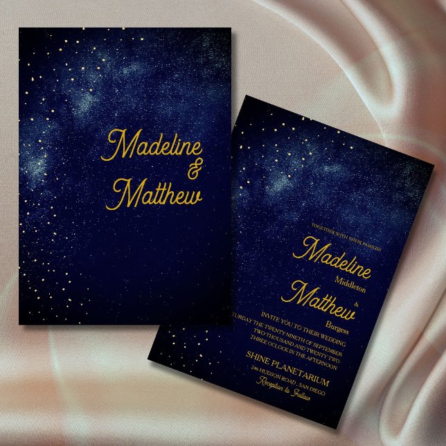 Evening Sky Astral Gold  Stars Blue  Wedding Invitation (Creator Uploaded)