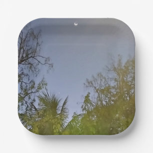 Evening Sky Crescent Moon Photo Paper Plates