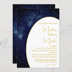 Evening Sky Gold Stars Blue Modern Wedding Invitation