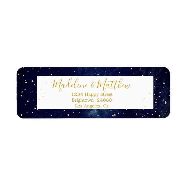 Evening Sky Gold Stars Blue Wedding Monogram Label (Front)