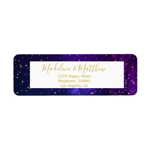 Evening Sky Gold Stars Wedding Monogram Label (Front)