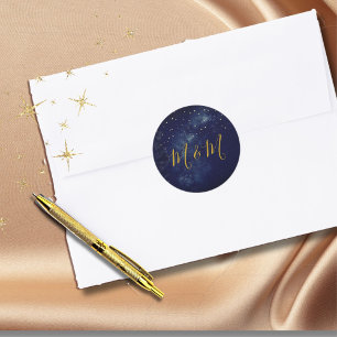 Evening Sky Moon Gold Stars Blue Wedding Classic Round Sticker