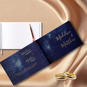 Evening Sky Moon Gold Stars Blue Wedding Foil Guest Book