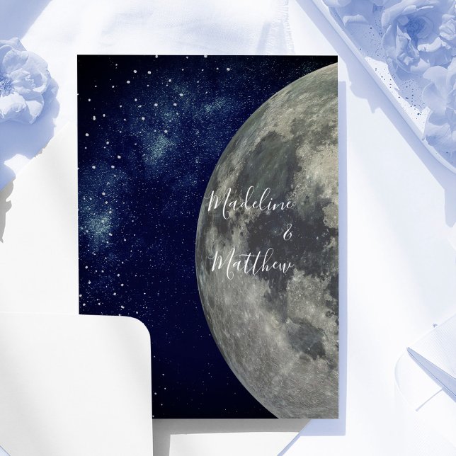 Evening Sky Moon Stars Blue  Wedding Invitation (Creator Uploaded)