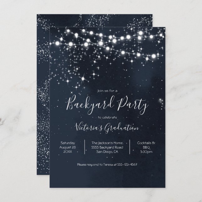 Evening Sky String of lights Backyard Party Invita Invitation (Front/Back)