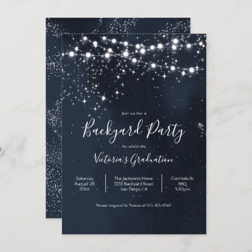 Evening Sky String of lights Backyard Party Invita Invitation